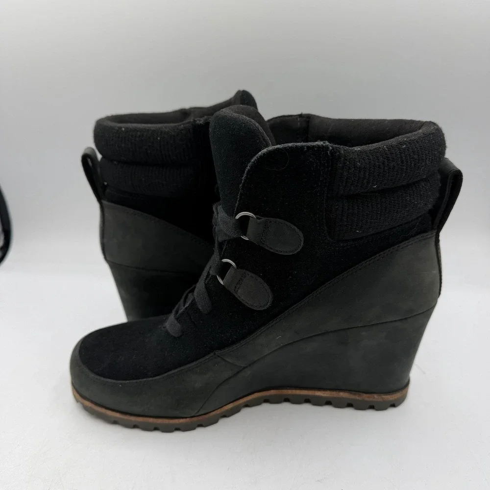 UGG Kriston Mole‎ Wedge Boots Womens Sz 8.5 Black Leather Waterproof 1108629
